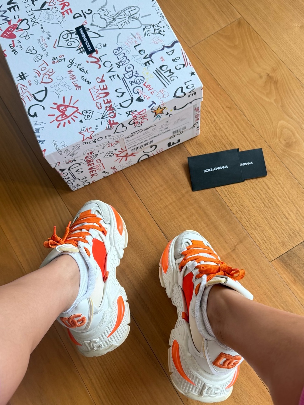 Dolce & Gabbana White and Orange Chunky Sneakers